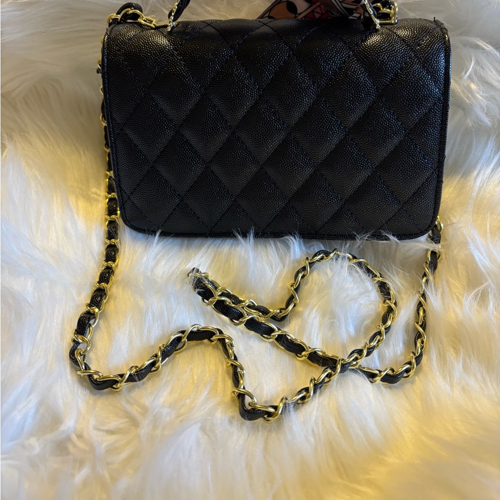Fashion Black Quilted Top Handle Bag with Chain - Picture 4 of 13